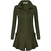 Miusey Womens Zip Up Tunic Sweatshirt Collar Neck Lightweight Long Jacket Cardigans