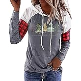 BOMYTAO Christmas Tree Print Fashion Hoodie Merry Christmas Holiday Long Sleeve Casual Pullover Top