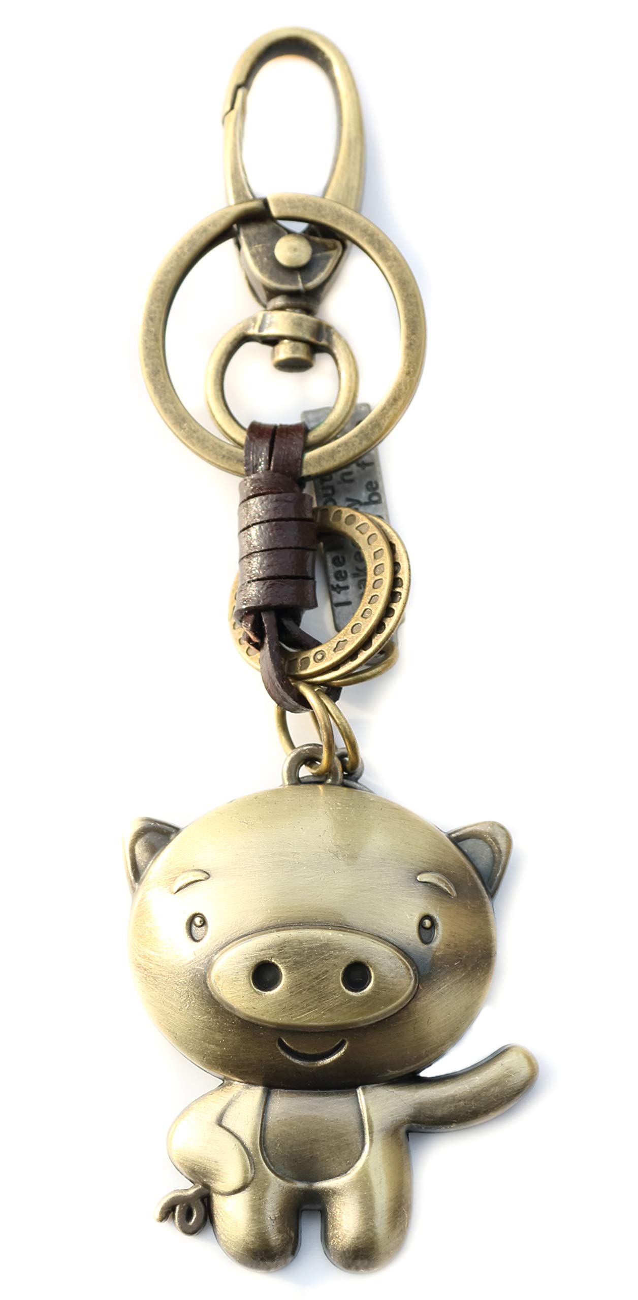 AuPra Funny Pig KeyRing Gift Idea Women Men Leather Home Vintage Animal Lovers KeyChain Mum Dad Novelty Friendship Charm Key Ring Present | Girl & Boy Cute Best Friend Mini Pendant