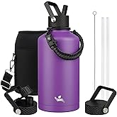 Konokyo Insulated Water Bottle with Straw,87 oz 3 Lids Water Jug with Carrying Bag,Paracord Handle,Double Wall Vacuum Stainless Steel Metal Flask,Purple