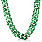 Huquary Big Chain Necklace Detachable Hip Hop Rapper Fake Chain Plastic Necklace 80s 90s Costume
