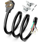 TOPDC 4 Prong Dryer Cord, 5FT 30A Pure Copper, NEMA 14-30P, ETL Listed | 125/250V 10 Gauge appliance cord with 4-wire eyelet connectors and pure copper conductors for dryer power hookups