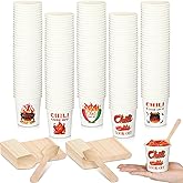 RimCereal 400 Pcs Chili Cook off Party Decorations Include 200 Disposable Sample Tasting Paper Cups and 200 Wooden Spoons for Chili Cook off Party Supplies(5 oz)