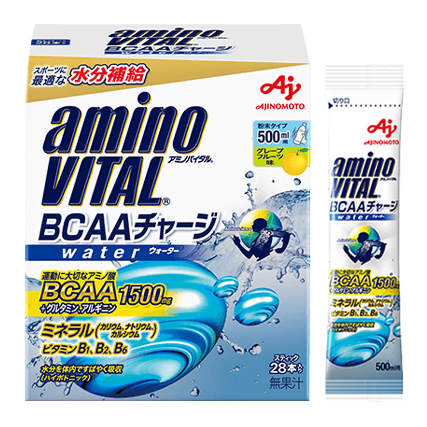 アミノバイタル 味の素 BCAAチャージウォーター グレープフルーツ味 アミノ酸 1500mg BCAA アルギニン スポーツドリンク 粉末 水に溶けやすい 28個 (x 1)商品画像