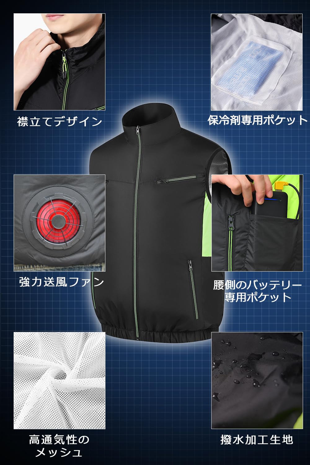 Noraui 2025 Storm Fan & 40,800 mAh Large Capacity Battery, Air Conditioned Work Clothes, Battery Fan Set, Vest with Fan, Work Vest, Air Conditioning Wear, Cooling Fan, 3 Levels of Air Flow Adjustment