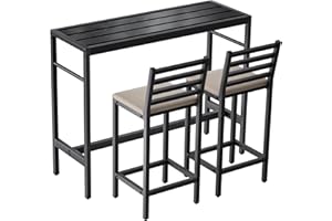Jinrrenyi Outdoor Patio Bar Set 3 Piece,50" Rectangular Counter Height High Top Bar Tables, 2 Cushioned 41" Bar Stools, Metal Bar Table and Chairs Set for Poolside, Balcony, Backyard, Porch