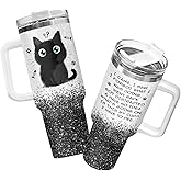 34HD Funny Black Cat Tumbler 40oz with Handle and Straw, Cute I Came I Saw Cup Furry Friend Travel Coffee Mug - Birthday Gifts for Feline Cat Lovers & Him Her