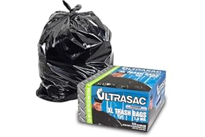 Ultrasac Heavy Duty 45 Gallon Trash Bags Huge 50 Count/w Ties) - 1.8 MIL - 38" x 45" - Large Black Plastic Garbage Bags for Contractor, Industrial, Home, Kitchen, Commercial, Yard, Lawn, Leaf
