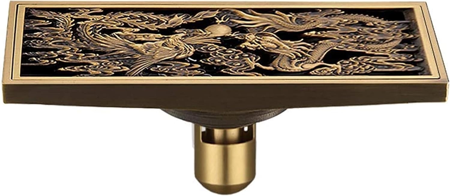 Wangcong Shower Drain with Removable Cover Antique Brass Rectangular