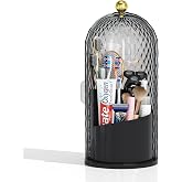 MSHOMELY Dustproof Toothbrush Holder with Lid, 360 Rotating Countertop Electric Toothbrush Toothpaste Holders with Cover for Bathroom, 3 Slots Makeup Brush Holder with Lid for Vanity, Black