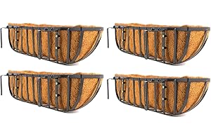 LAVZAN 4 Packs 36" Planter Basket for Deck Railing,Black Metal Hanging Basket with Coco Coir Liner Metal Window Planter Holder Flower Pots