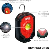 Sealey LED315 Rechargeable Worklight 15W COB 1000 Lumen Black Red Magnet Hook view 9