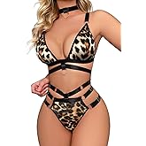 Lilosy Sexy Wireless Choker O Ring Linked Strappy Harness Lingerie Set Outfits 3 Piece