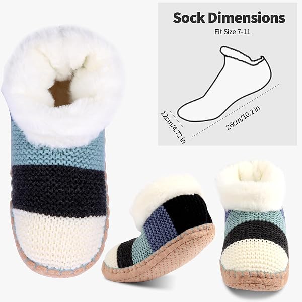 HUANSHA ANKLE KNIT SLIPPER SOCKS FOR WOMEN WITH PADDED BOTTOM, WARM LOW CUT FUZZY SLIPPER SOCK WITH NON SLIP GRIPPERS, THICK FLEECE LINED HOUSE SLIPPER SOCK SIZE 7 TO 11 FOR COZY INDOOR BEDROOM