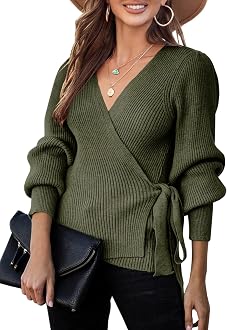 Saodimallsu Womens V Neck Wrap Sweater 