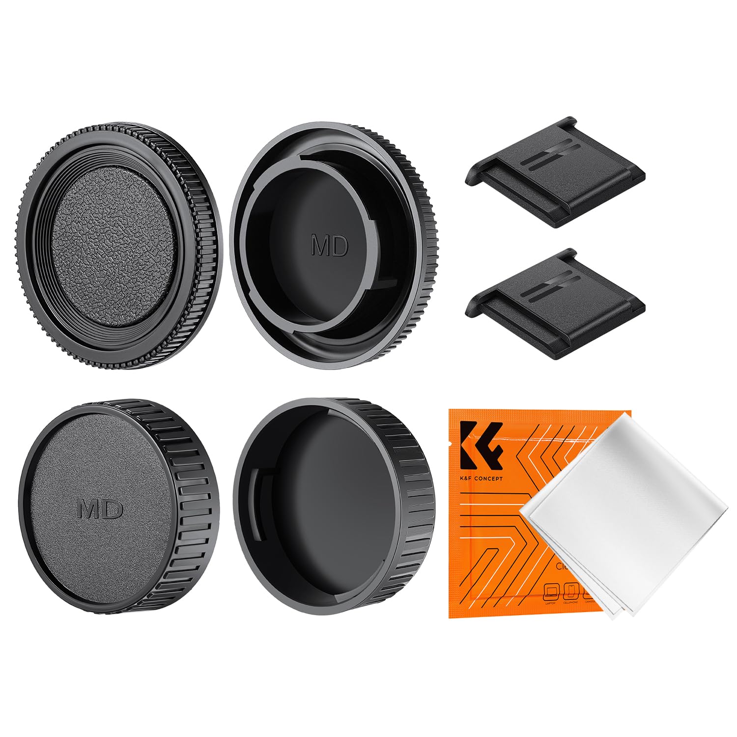 K&F Concept Body Cap + Rear Lens Cap Compatible with Minolta MD Mount SR-2, SR-7, SR-T 101, X-1, XE-5, XE, XE-1, XE-7, XD-7, XD-11, XG-M Camera Lens Accessories with Hot Shoe Cover