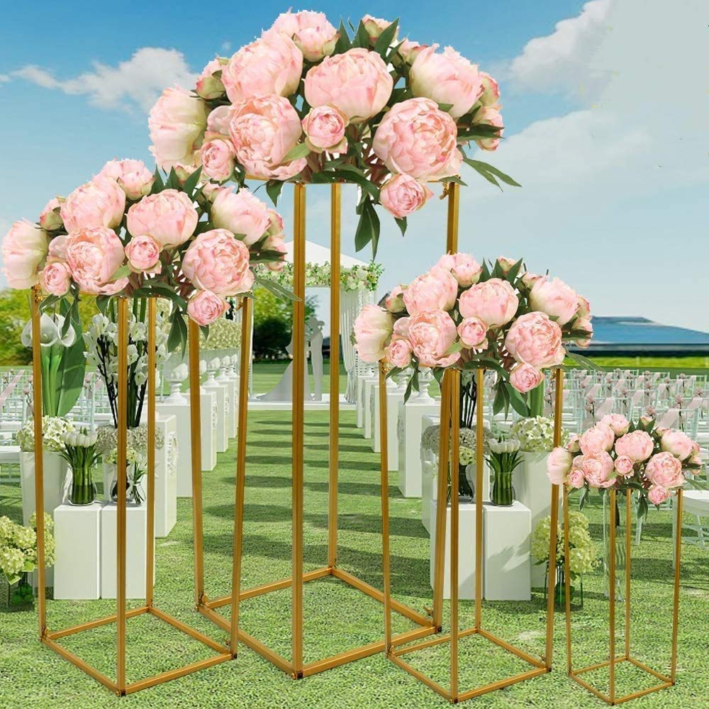 Gdrasuya10 4pcs Wedding Flower Stand Flower Rack Vase Column Stand Geometric Metal Gold Centerpiece for Wedding Party Table Decoration Supply (40cm，60cm，80cm，100cm-Style 2)