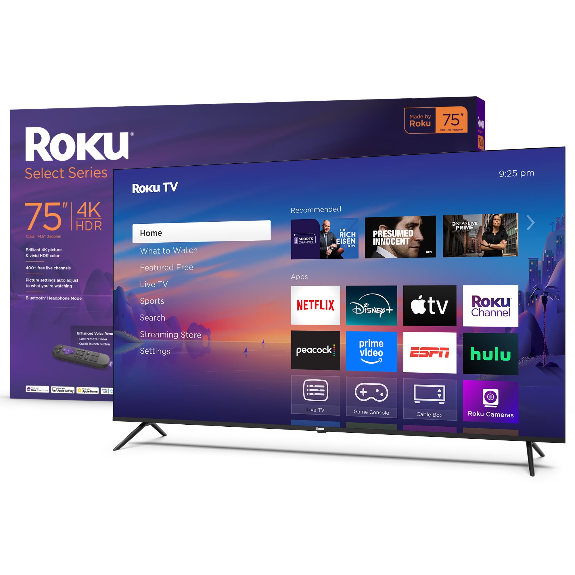 Photo 1 of ****BROKEN SCREEN PARTS ONLY***** Roku Smart TV 2025 – 75-Inch Select Series, 4K HDR TV – RokuTV with Enhanced Voice Remote – Flat Screen LED Television with Wi-Fi for Streaming Live Local News, Sports, Family Entertainment