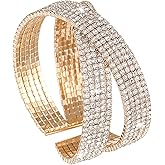 Jojomina Silver Rhinestone Bracelet for Women Multilayer Crystal Layered Cuff Bracelets Bridal Jewelry for Prom Party Wedding Dating