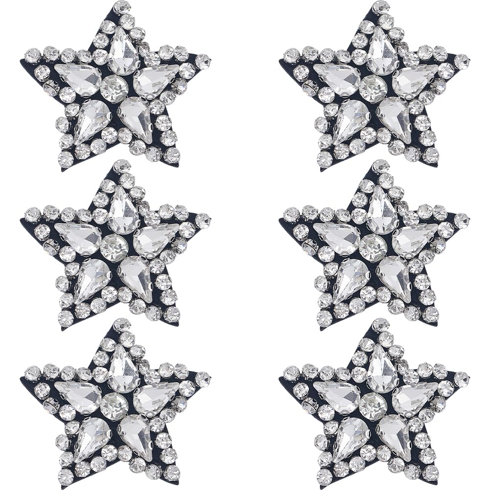 GORGECRAFT 6Pcs Rhinestone Star Applique Patches Crystal Pearl Beaded Decorative Sew on Embroidery Patch Badge for DIY Craft Party Dress Costume Jeans Shoes Bag Hats Decor Embellishments