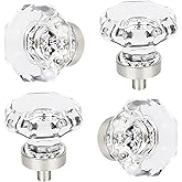 HIEMEY Crystal Drawer Pulls and Knobs 4 PCS,Brushed Nickel Glass Knobs for Cabinets and Dresser,Bathroom Kitchen Cabinet knob