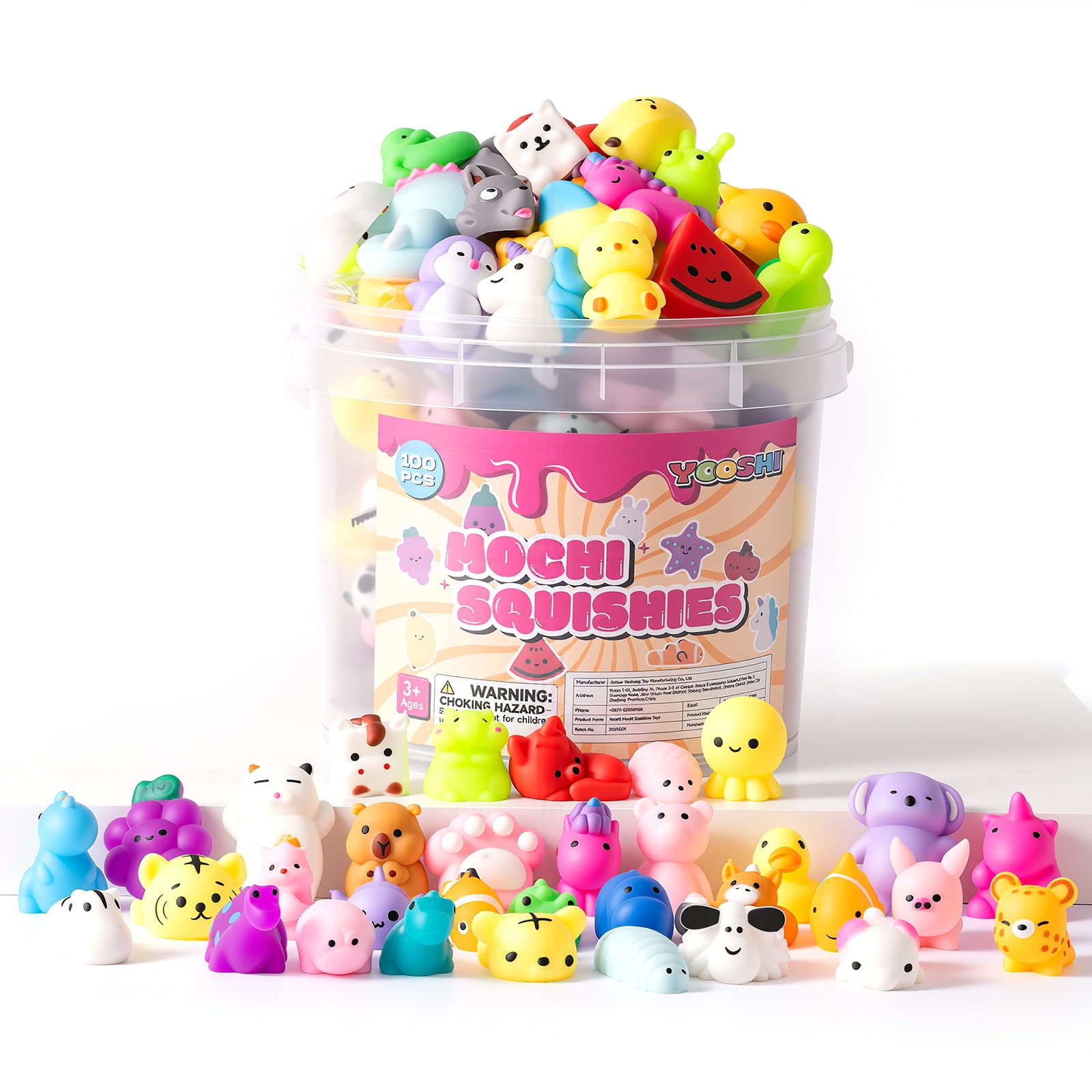 25 Pcs Mochi Squishy Toys in Storage Bucket, Kawaii Animal Squishies for Kids, Cute Mini Stress Relief Toys for Birthday Party Favors, Goodie Bag Fillers, Classroom Prizes, Sensory Fidget Toys