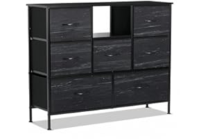 MOOACE Dresser for Bedroom with 7 Drawers, Wide Fabric Dresser for Storage and Organization, Metal Frame and Wood Top for Small TV Stand, Chest of Drawers for Living Room Closet Hallway, Black