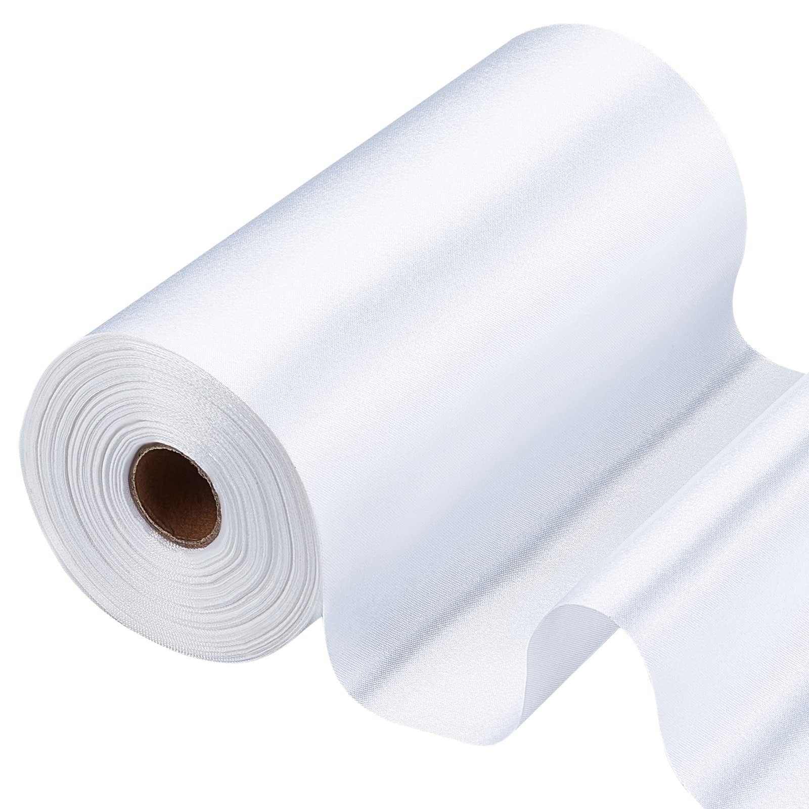 GORGECRAFT 6 Inch x 27 Yards Wide Satin Ribbon, Double Sided Polyester Satin Ribbon Solid Fabric Ribbon for Gift Wrapping Grand Opening Chair Sash Bouquet Bow Making Wedding Party Decoration (White) — image 1