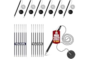 Uwaomah Pen with Chain [Pack of 21] – Security Desk Pen on a Chain with Adhesive Base & 23" Chain Pen Holder | Includes (7 Black) Pens & 14 Refills (7 Black+7 Blue) for Office,Counter & Reception Use