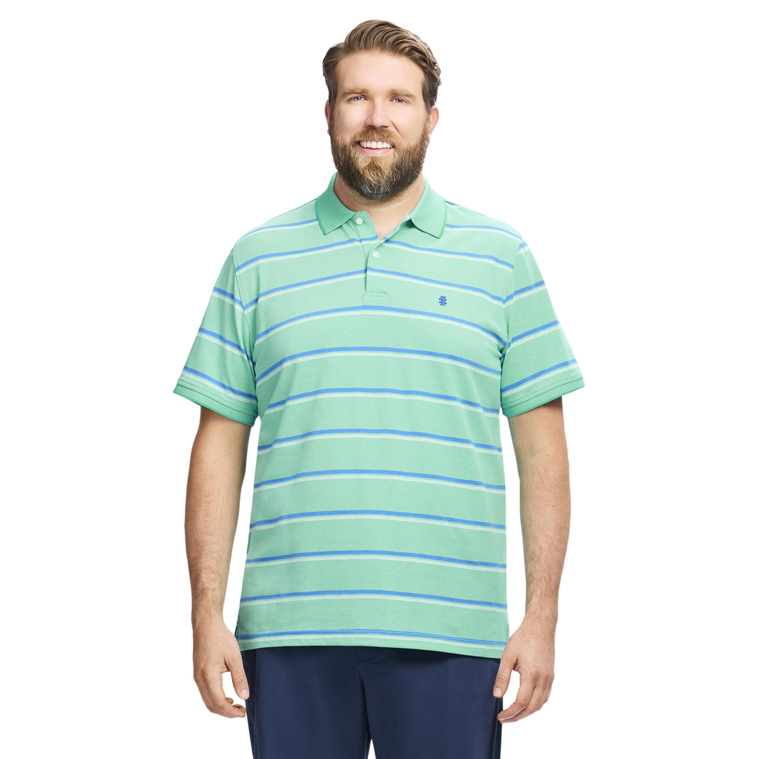 Izod Men’s Big and Tall Advantage Performance Short Sleeve Stripe Polo Shirt, Billiard, XX-Large Big