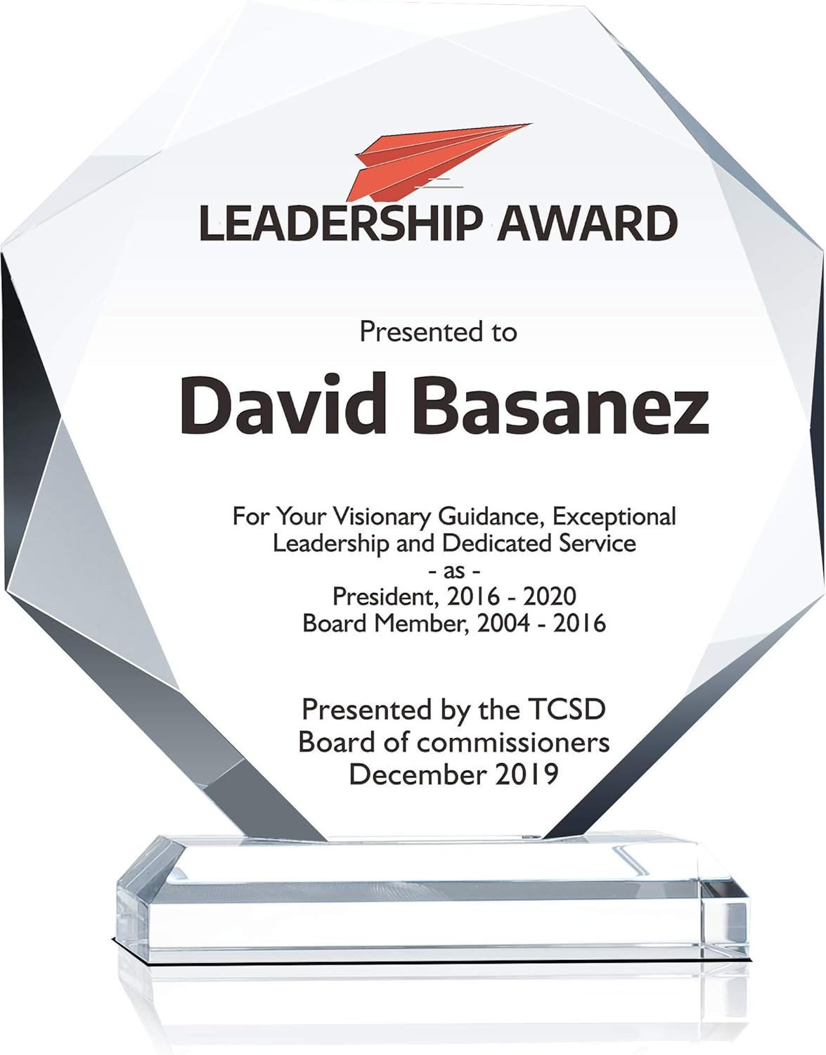 Custom Engraved Crystal Leadership Award Plaque, Unique