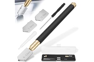 Glass Cutter Kit, Professional Carbide Tip Pencil Style Glass Cutting Tool with 3 Interchangeable Heads – Cuts 2mm-20mm Thick