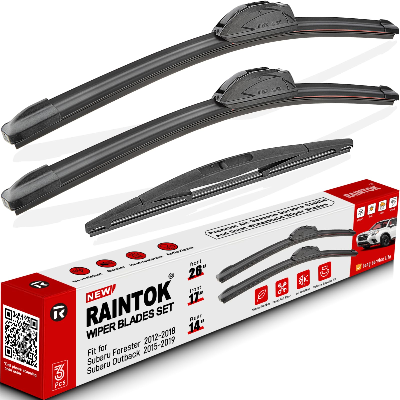 Photo 1 of RAINTOK Windshield Wiper Blades Replacement for 2012-2018 Subaru Forester / 2015-2019 Subaru Outback Original Factory Quality Front Rear Wipers Blade Set for My Car - 26" 17" 14" (Pack of 3)