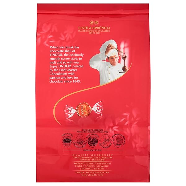 LINDT LINDOR MILK CHOCOLATE CANDY TRUFFLES, MILK CHOCOLATE WITH MELTING TRUFFLE CENTER, 15.2 OZ. BAG