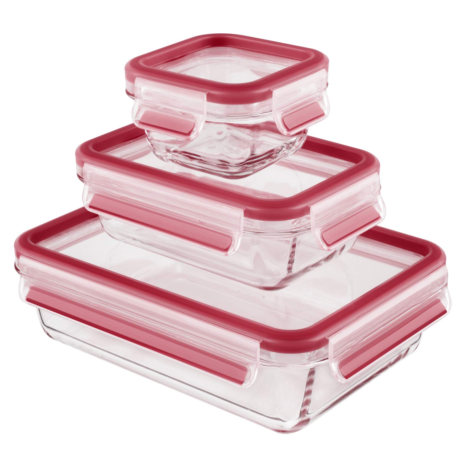 Emsa 514169 Clip & Close set of 3 glass storage boxes with plastic lids, volume: 0.2; 0.5; 1.3 litres transparent/blue