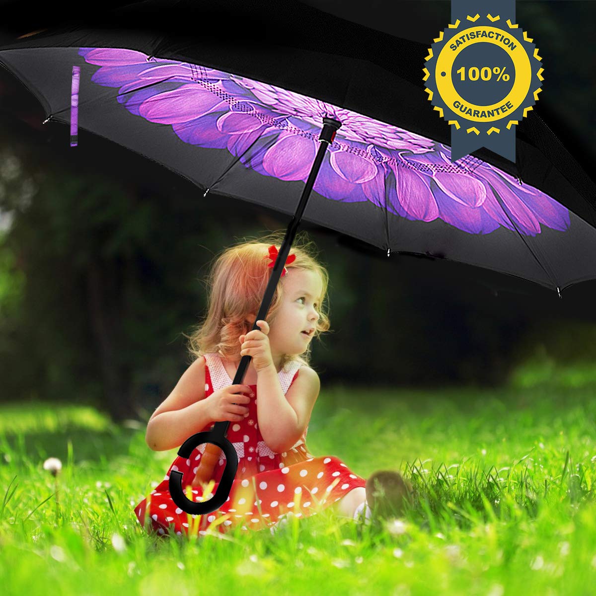 Monstleo Double Layer Inverted Umbrella Cars Reverse Umbrella, Windproof UV Protection Big Straight Umbrella for Car Rain Outdoor With C-Shaped Handle and Carrying Bag