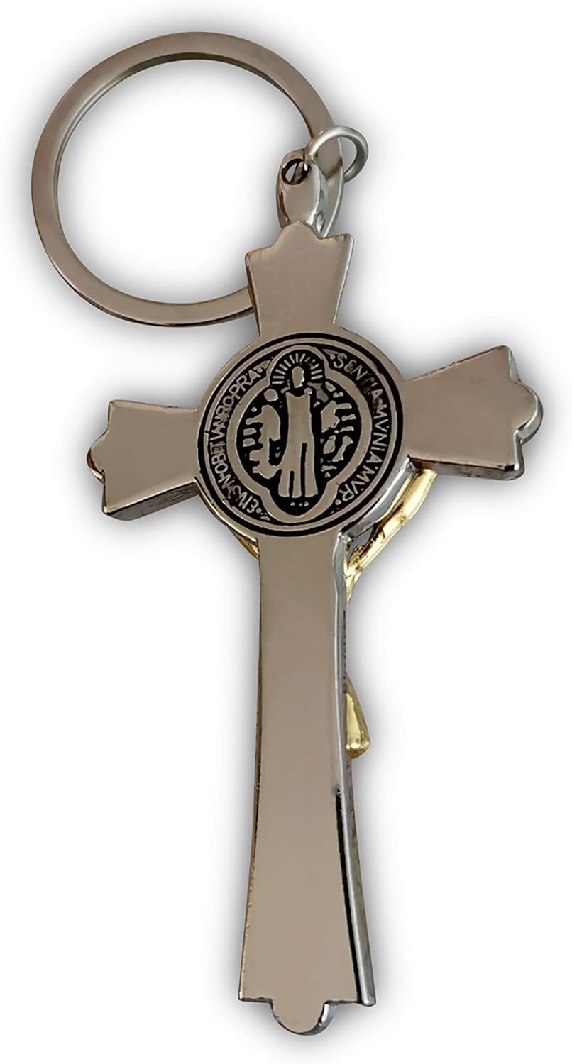 Eillwin Jesus Gold/Silver Color Crucifix Keyring Holy Cross Beautiful Christian Keychain, Silver-color, Gold Color, 75mm x 45mm - Image 3