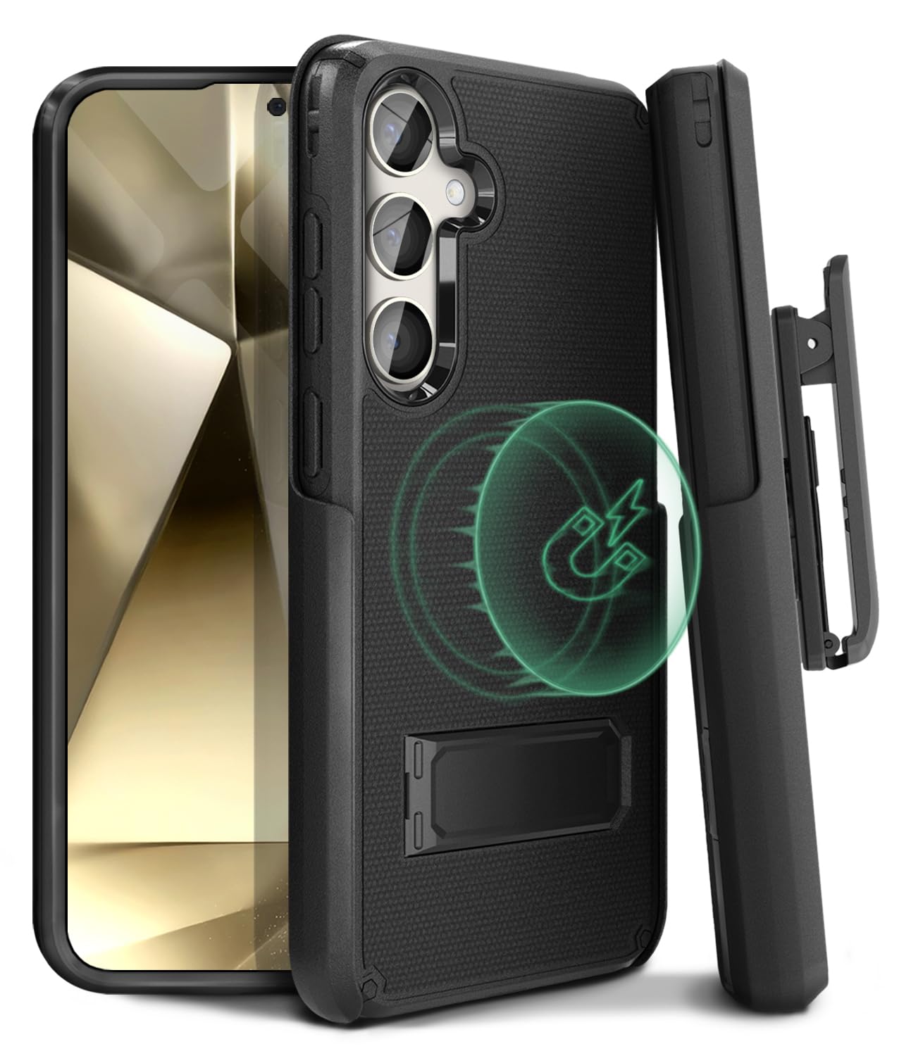 MOTIVE Designed for Samsung Galaxy s24 Plus Case with Belt Clip, Compatible with MagSafe, Dual-Layer 10FT Military Grade Drop Protection, Shockproof s24 Plus Holster Case 6.6” | Black