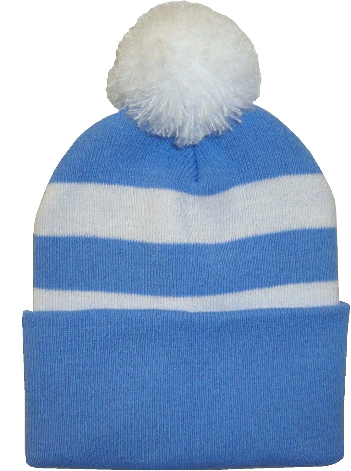 blue and white bobble hat