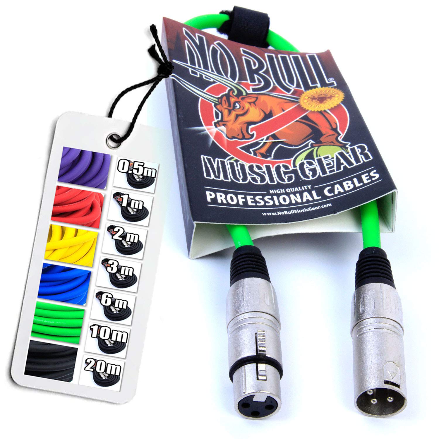 No Bull Nordell Music Gear' Premium XLR Cable (Green, 0.5m): Achieve a Clearer Audio Signal with Balanced Male to Female Microphone Lead, plus Cable Tie