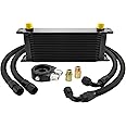 ZHSYMX 15 Row AN10-10AN Stacked Plate Oil Cooler Universal Engine Transmission British Radiator Oil Cooler Condenser with Fuel Line Hose Mounting Nut Adapter Clamp Aluminium Alloy Black