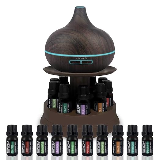 Ultimate Aromatherapy Ultrasonic 300ml Diffuser & Top 10 Therapeutic Grade Essential Oils Set w/Rotating Display Stand - 4 Timer & 7 Ambient Light Settings best essential oil diffusers