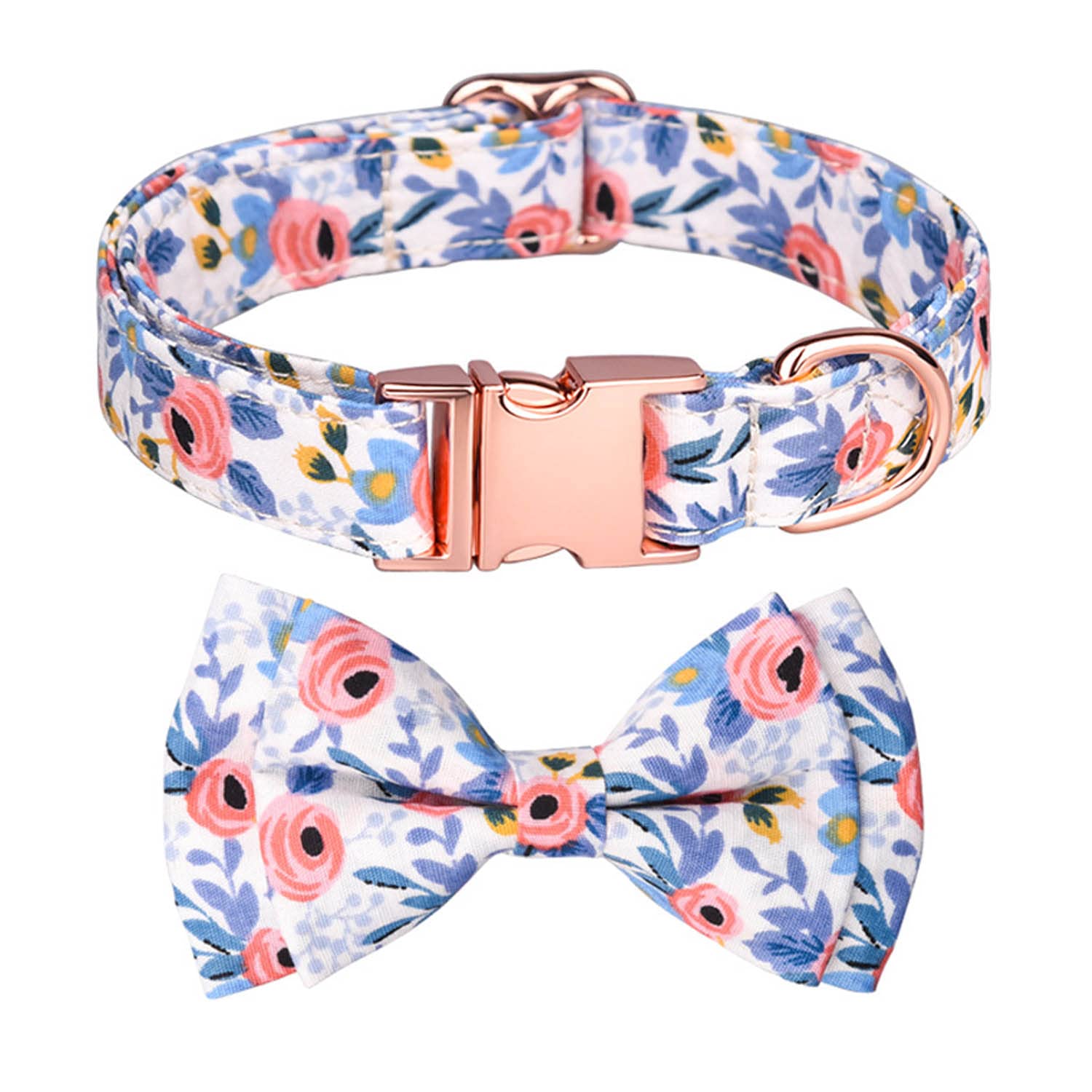 WUBAYI Dog Collar with Flower ，Multiple Floral Patterns for Small, Medium and Large Dogs， Adjustable Bow-Themed Dog Collar for Wedding Holiday (Medium, Blue)