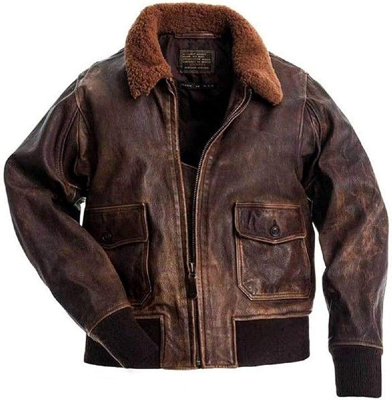 distressed leather aviator jacket