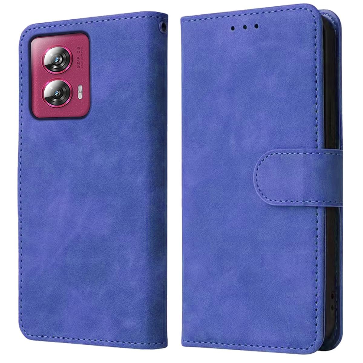 BEEJTUNY Wallet Phone Case for Motorola Edge 50 Fusion, Skin-friendly Leather Cover, Shock Bumper Protective Shell with Magnetic Clasp and Bracket. Blue