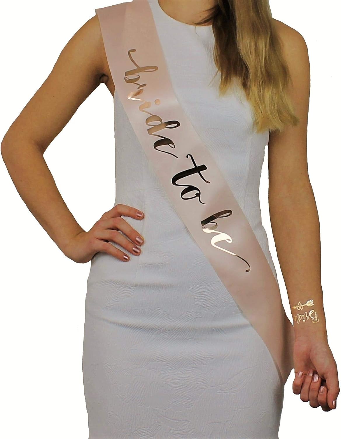 Victoris Bride to be sash and tattoo set team bride, hen party decoration accessories, bridesmaid henna gold accessory (gold)