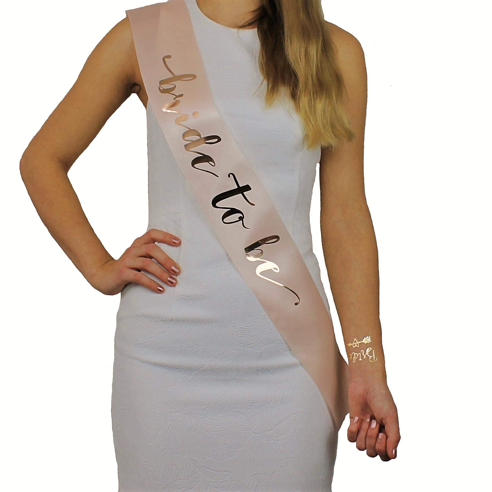 Victoris Bride to be sash and tattoo set team bride, hen party decoration accessories, bridesmaid henna gold accessory (gold).