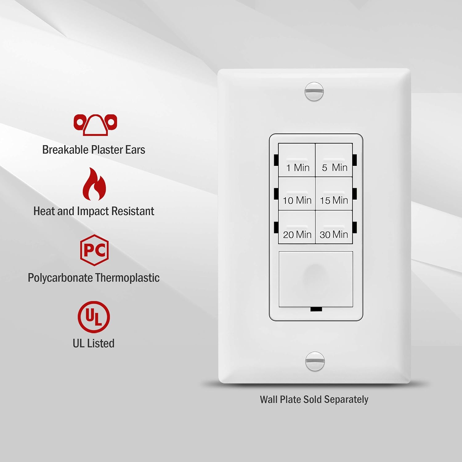 ENERLITES Countdown Timer Switch for bathroom fans and household lights, 1-5-10-15-20-30 Min Settings with Manual Override, Always On Blue LED, Neutral Wire Required, UL Listed, HET06A-R, White: Home Improvement
