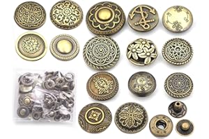 Wiosny 15 Sets Antique Fasteners Snaps Decorative Snaps Button Wallet Decorative Closure DIY Leather Craft(Bronze)
