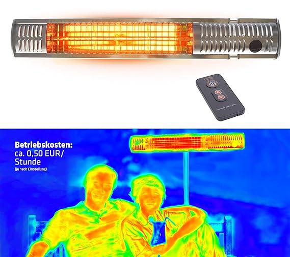 Gardigo Infrarotheizstrahler Terrassenstrahler Wärmestrahler | Mit Fernbedienung, 2000 W | Wärmt den Körper Nicht die Umgebun
